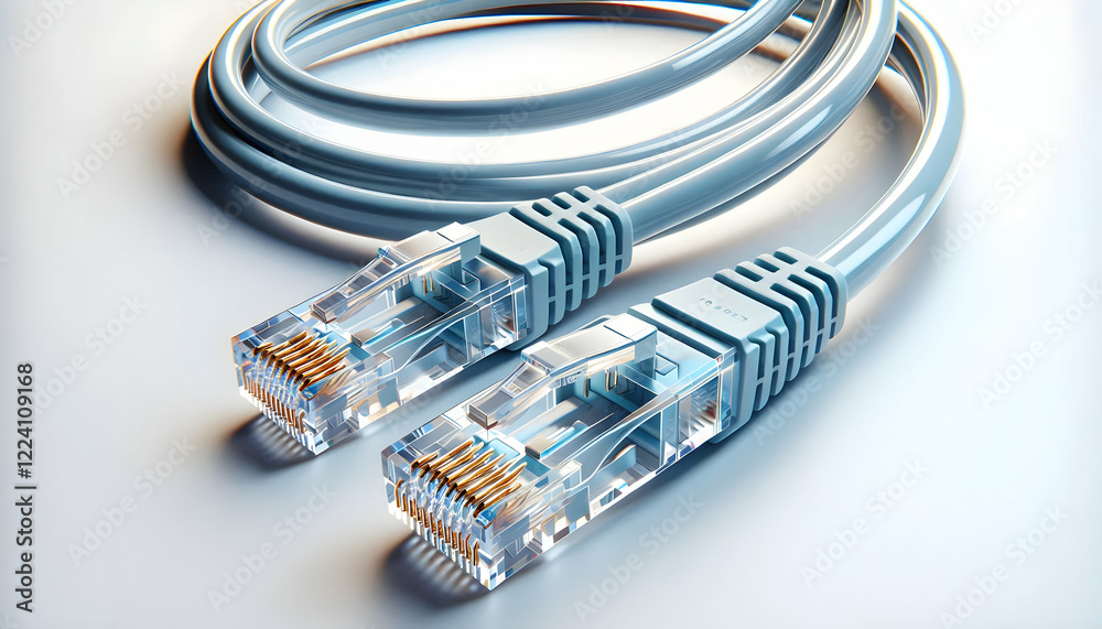 Gadget Two Ethernet cables laid flat and slightly curved, connectors pointing outward to highlight the tran4 Gadget Two Ethernet cables laid flat and slightly curved, connectors pointing outward to highlight the tran4