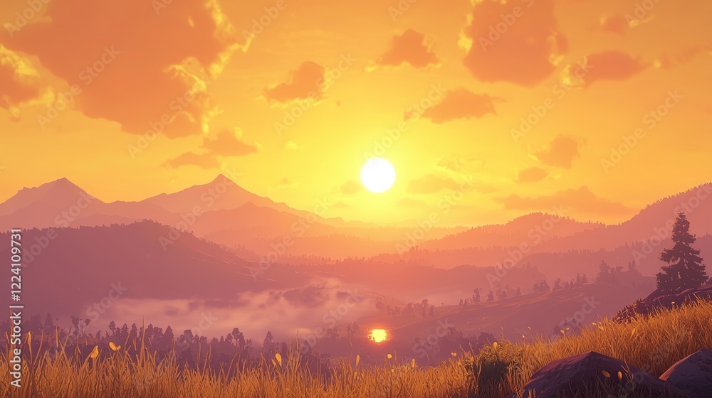 Fototapeta premium Golden Hour Mountain Vista