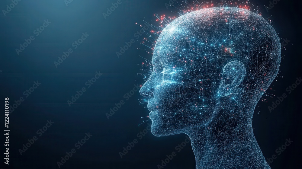 Digital Human Brain: A mesmerizing digital illustration showcasing the human brain as a network of glowing particles, representing the power of knowledge, technology and artificial intelligence. Digital Human Brain: A mesmerizing digital illustration showcasing the human brain as a network of glowing particles, representing the power of knowledge, technology and artificial intelligence.