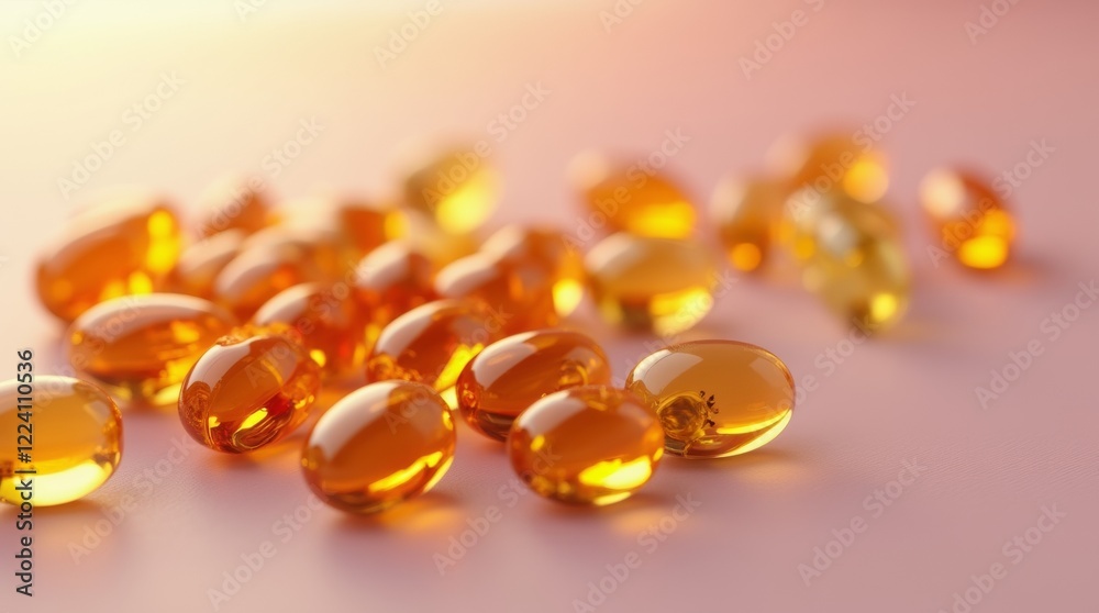A close-up of vitamin E capsules scattered on a soft surface A close-up of vitamin E capsules scattered on a soft surface