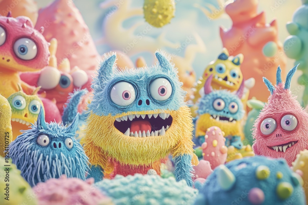 Obraz premium A group of colorful monsters are gathered together