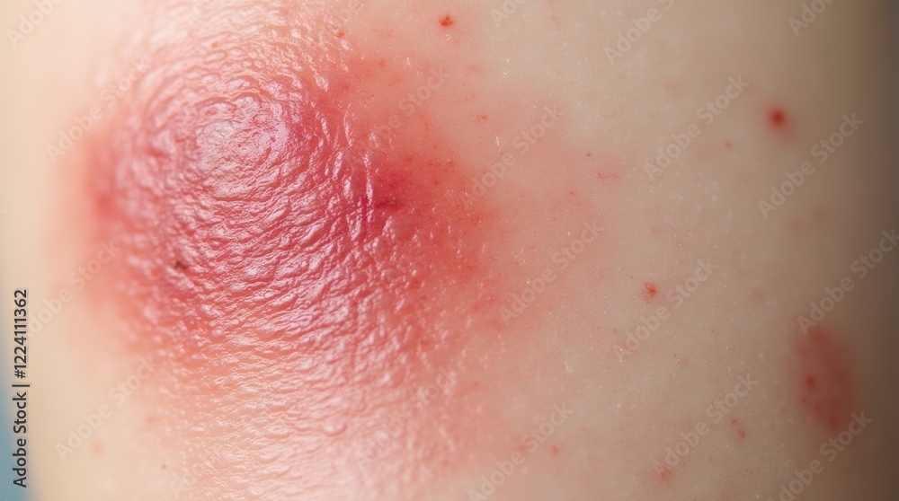Fototapeta premium Close-up of red and white skin, visible contrast between irritated red patches and pale areas, natural texture of the skin, medical or health-related context 