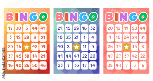 Set of colored bingo cards with numbers design vector