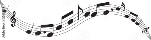 Music notes wave isolated, group musical notes