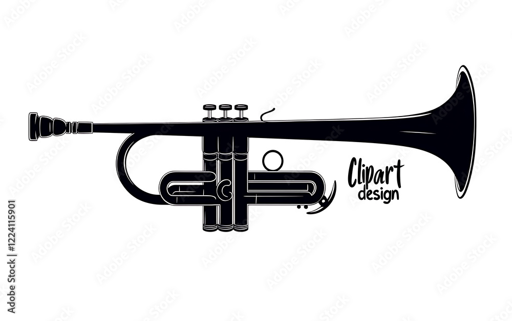 a black trumpet with text. a black trumpet with text.