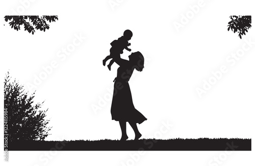 Loving Mother Holding Her Baby Silhouette Art
