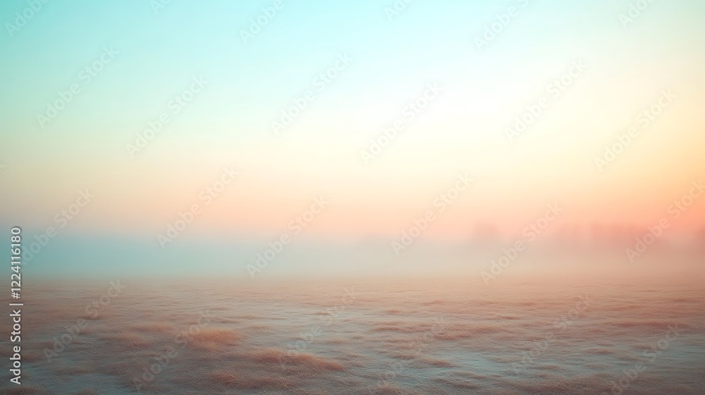 Fototapeta premium Serene Pastel Sunrise Over Foggy Field