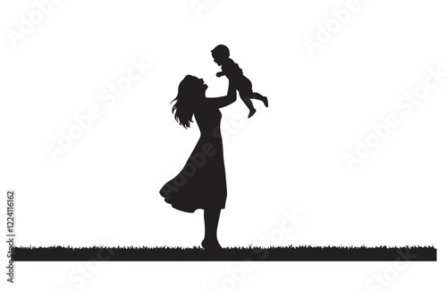 Loving Mother Holding Her Baby Silhouette Art
