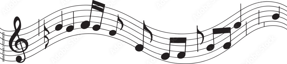 Music notes wave isolated, group musical notes Music notes wave isolated, group musical notes