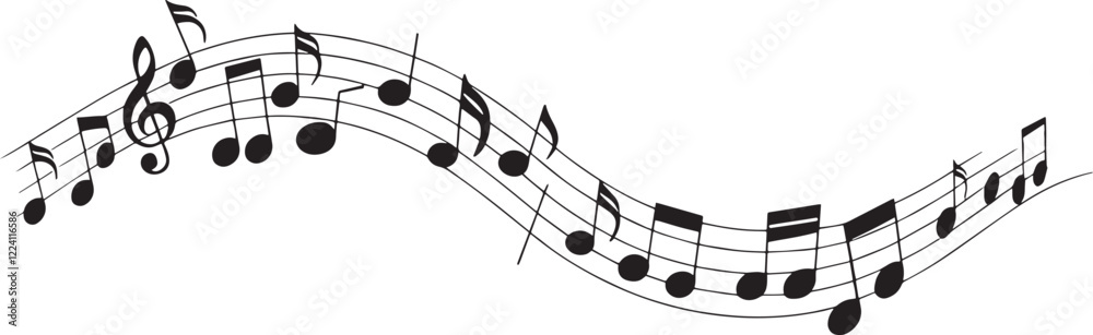 Music notes wave isolated, group musical notes