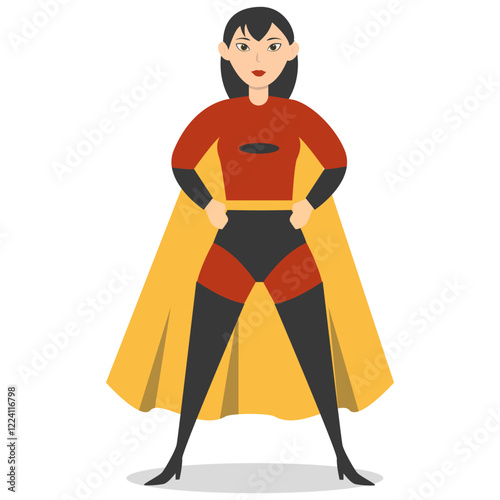 Female Superhero Cartoon Character. Vector Illustration on White Background