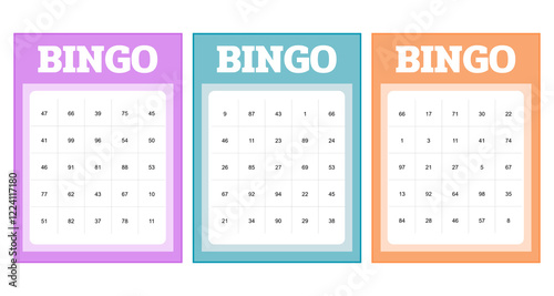 Set of colored bingo cards with numbers design vector