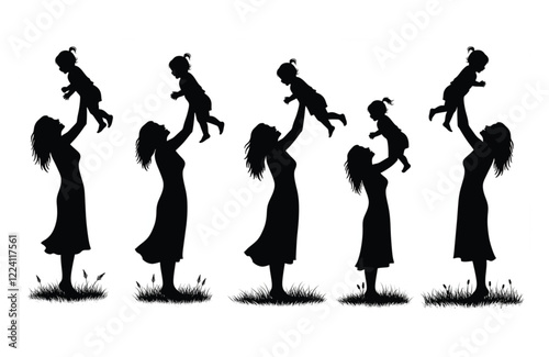 Loving Mother Holding Her Baby Silhouette Art
