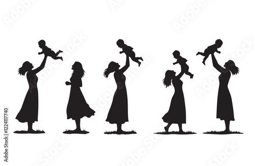 Loving Mother Holding Her Baby Silhouette Art
