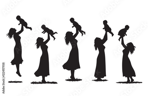 Loving Mother Holding Her Baby Silhouette Art
