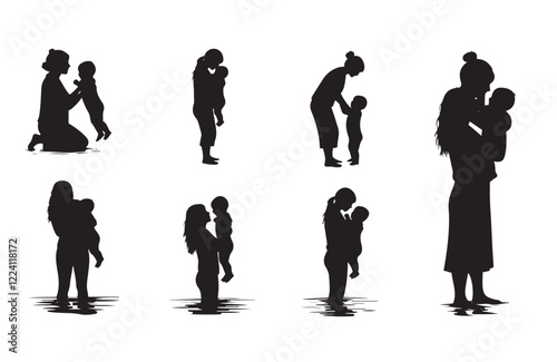 Loving Mother Holding Her Baby Silhouette Art
