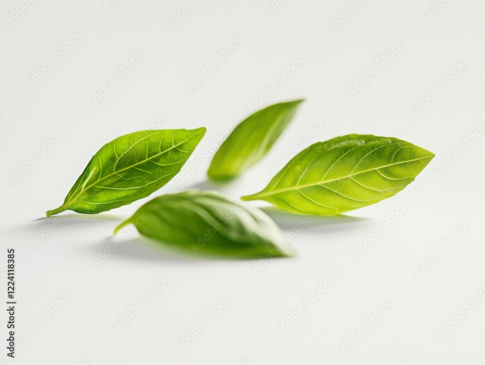 Fototapeta premium Fresh Green Basil Leaves Isolated on White Background for Cooking