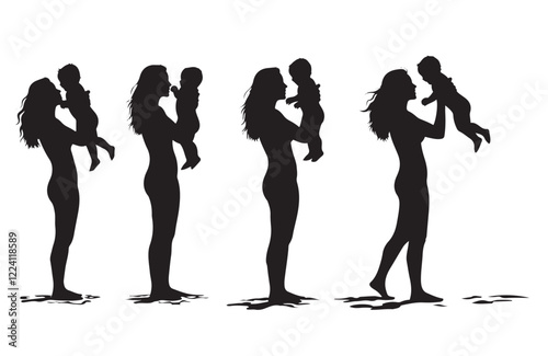 Loving Mother Holding Her Baby Silhouette Art
