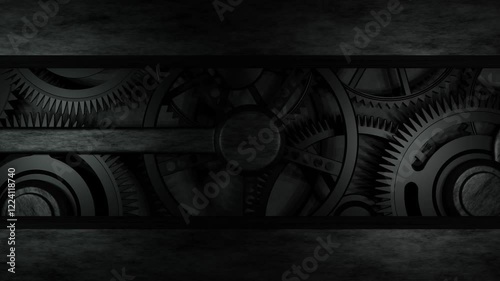 Spinning Mechanical Cog Wheel Gear on Dark Background in 3D Animation