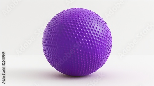 A vibrant purple dodgeball, perfectly round and slightly textured, positioned centrally on a clean white background.