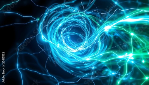 Abstract Swirling Energy: A mesmerizing dance of vibrant blue and green electric currents, creating a dynamic and futuristic visual experience.