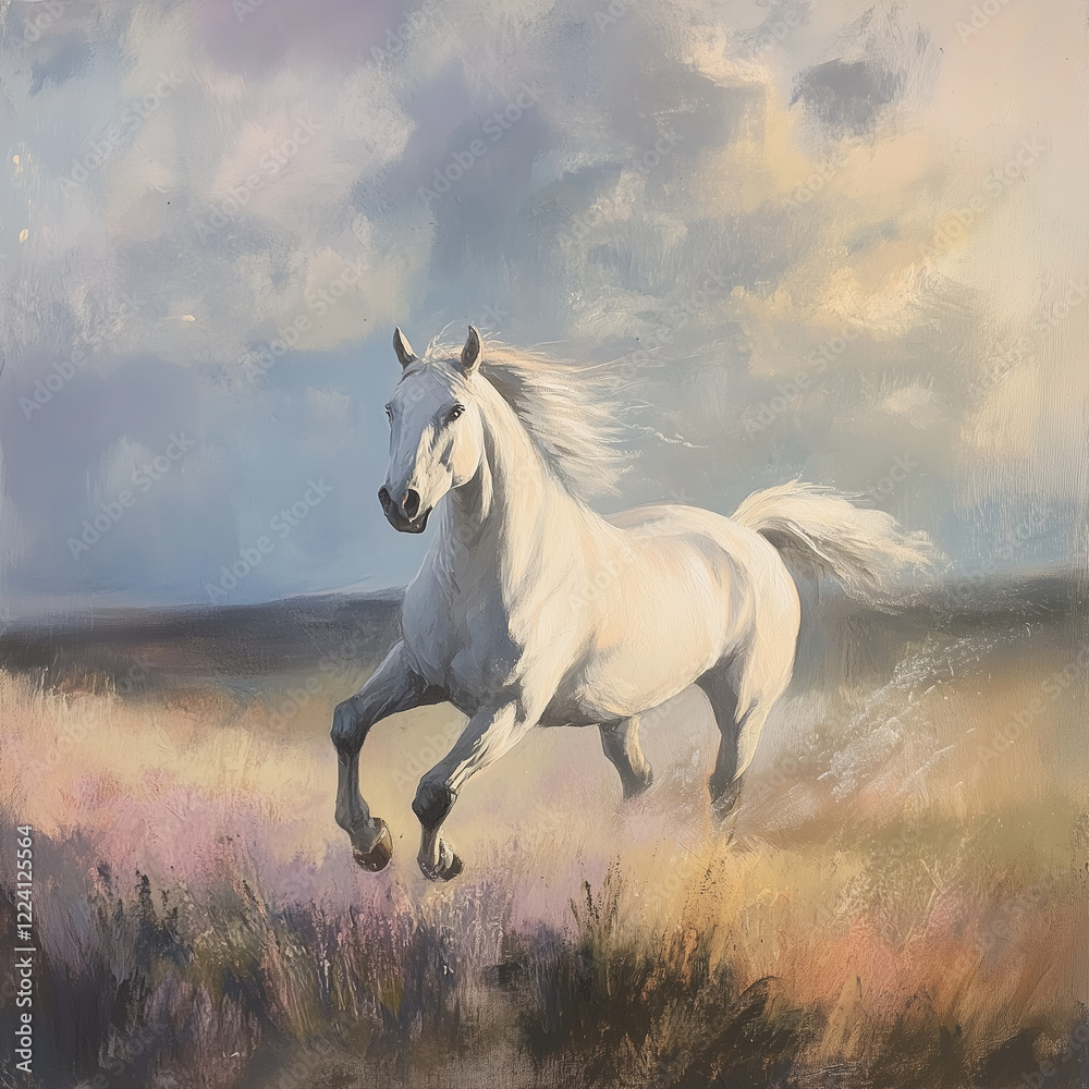 Fototapeta premium White horse in the field