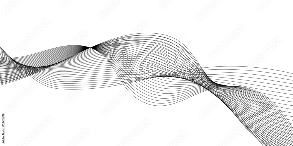 Abstract dynamic black color wave geometric lines, gradient transparent tech wave curve creative technology flowing geometric line patterns, Wavy Lines Minimalist Vector Illustration. Abstract dynamic black color wave geometric lines, gradient transparent tech wave curve creative technology flowing geometric line patterns, Wavy Lines Minimalist Vector Illustration.
