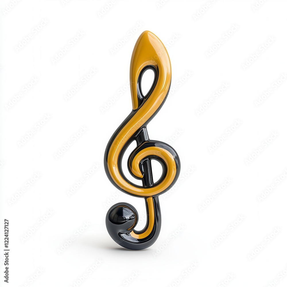 Glossy Black and Gold Treble Clef 3D Render On White Glossy Black and Gold Treble Clef 3D Render On White