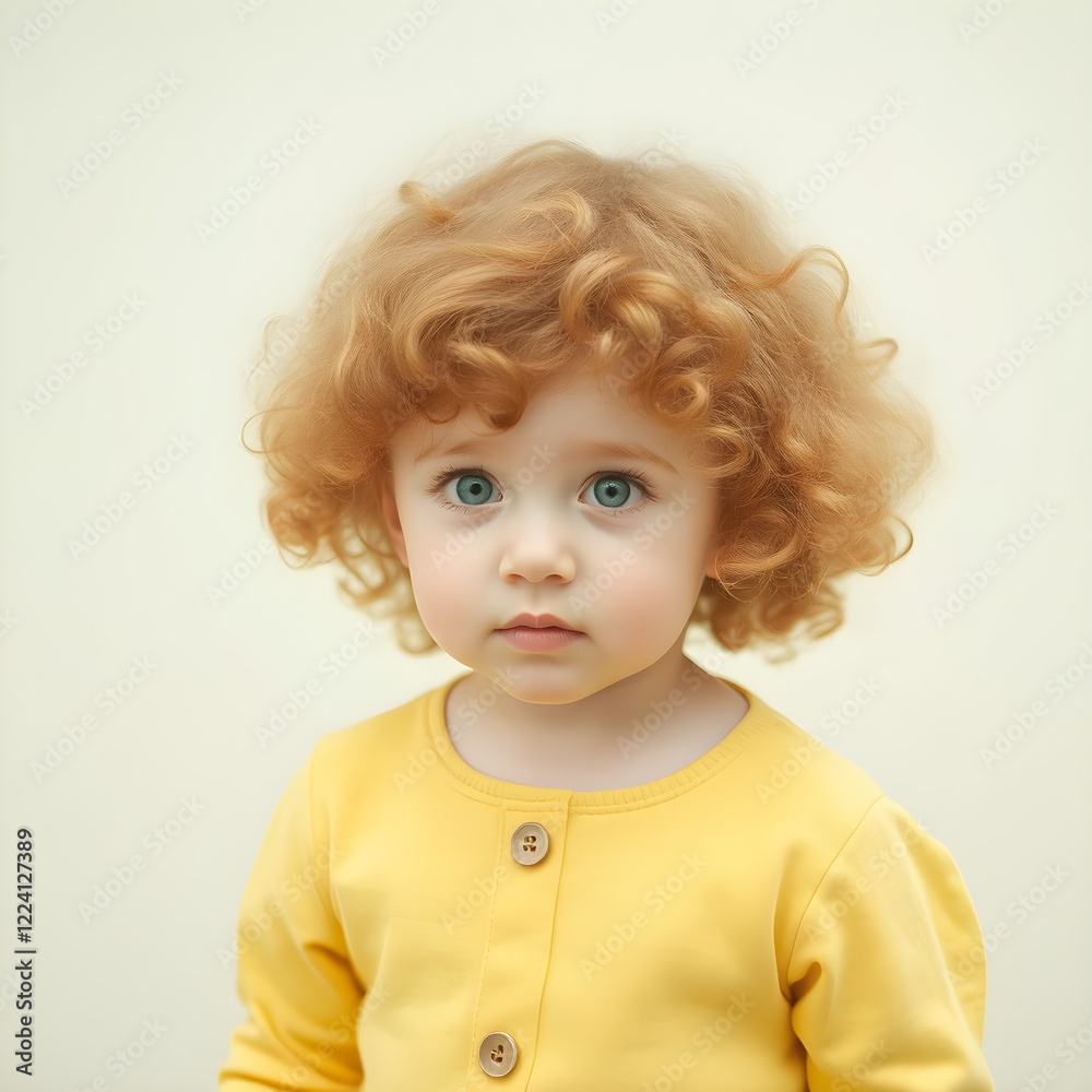 Naklejka premium La sonrisa de una dulce pelirroja con un encantador outfit amarillo.