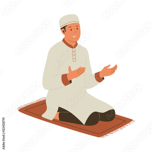 Illustration of male muslim praying. Illustrations for websites, landing pages, mobile apps, posters and banners. Trendy flat vector illustrations