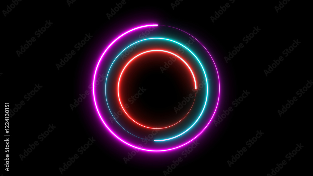Abstract beautiful colorful neon circle frame loading icon on black background. Seamless looping circle photo frame with neon motion graphic on black background circle pattern. Abstract beautiful colorful neon circle frame loading icon on black background. Seamless looping circle photo frame with neon motion graphic on black background circle pattern.
