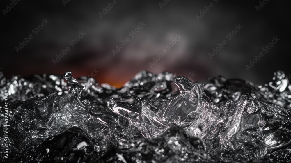 Dynamic Water Waves with Bubbles and Reflections in Dramatic Lighting Against Dark Background Dynamic Water Waves with Bubbles and Reflections in Dramatic Lighting Against Dark Background
