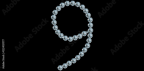 Rhinestone Diamonds Bling Number 9 Luxury Text Design Vector Illustration.	