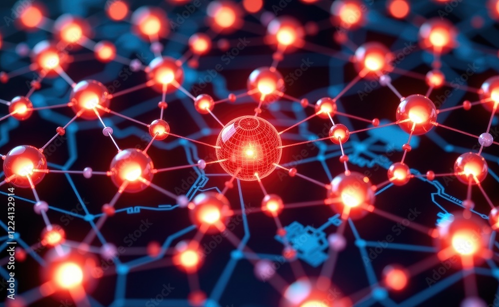 A vibrant 3D illustration of a molecular network with glowing blue and red nodes, symbolizing connectivity, innovation, and advanced technology concepts like AI, blockchain, and data structures. A vibrant 3D illustration of a molecular network with glowing blue and red nodes, symbolizing connectivity, innovation, and advanced technology concepts like AI, blockchain, and data structures.