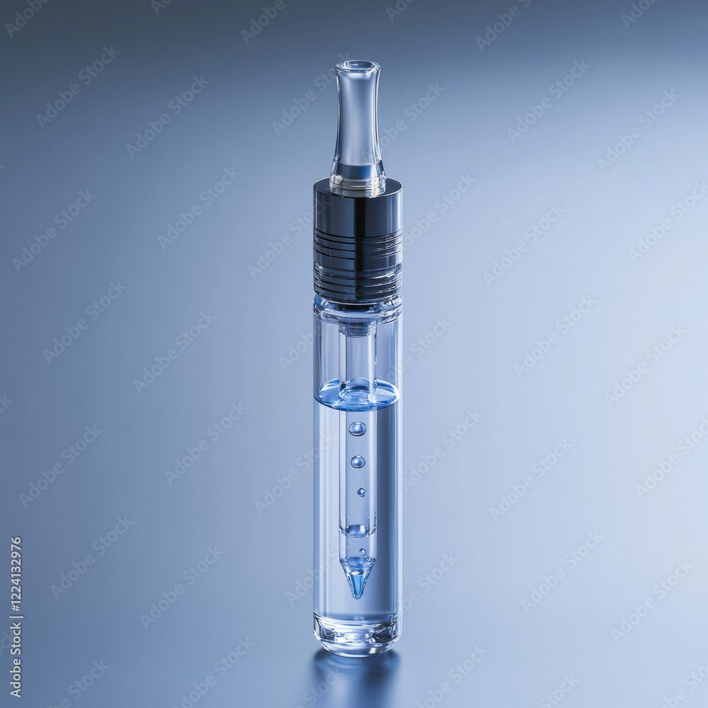 A syringe with medicine and a drop, representing healthcare and medical treatment in a laboratory setting A syringe with medicine and a drop, representing healthcare and medical treatment in a laboratory setting