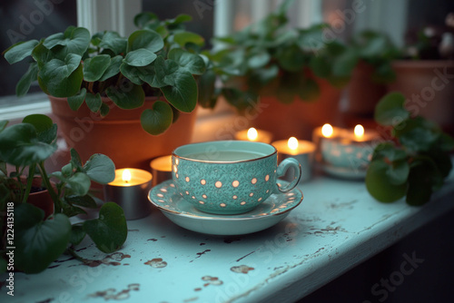 Tea With Light Candles On W...