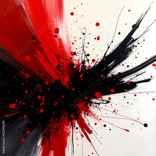 Sporty red and white grunge brush pattern on black background.