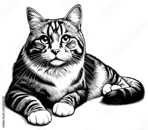 Beautiful cat in full-body, vector sketch, SVG, isolated on white background