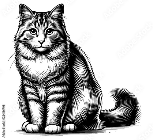 Beautiful cat in full-body, vector sketch, SVG, isolated on white background