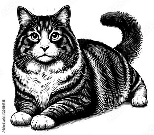 Beautiful cat in full-body, vector sketch, SVG, isolated on white background