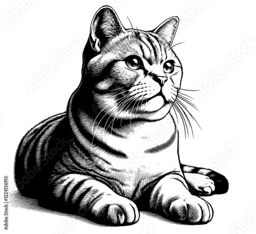 Beautiful cat in full-body, vector sketch, SVG, isolated on white background