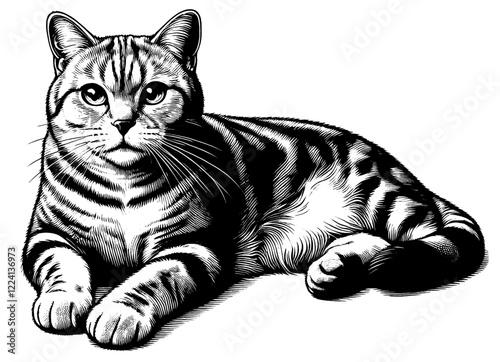 Beautiful cat in full-body, vector sketch, SVG, isolated on white background