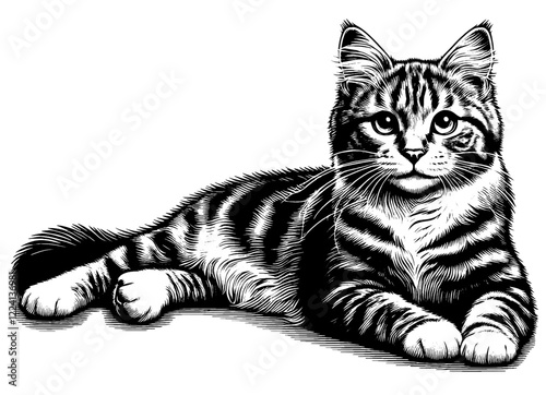 Beautiful cat in full-body, vector sketch, SVG, isolated on white background