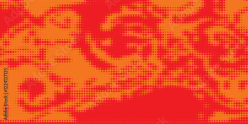 Dots halftone orange color pattern gradient texture with technology digital background. Dots pop art comics with summer background.