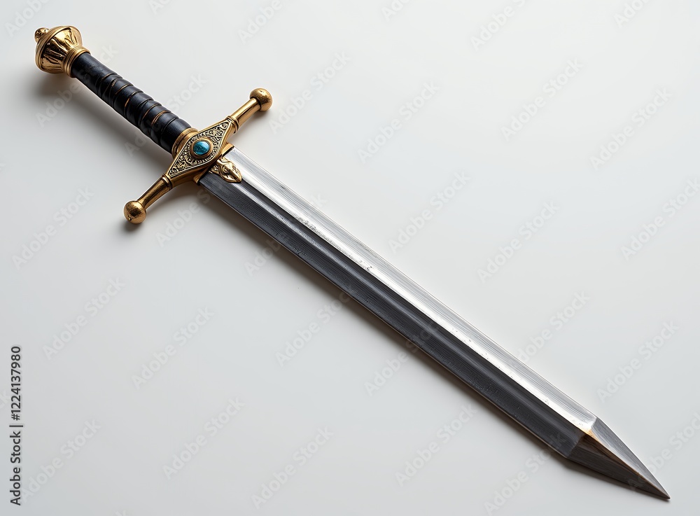 Ornate Medieval Dagger Antique Sword Gold Steel Isolated on White Background Ornate Medieval Dagger Antique Sword Gold Steel Isolated on White Background