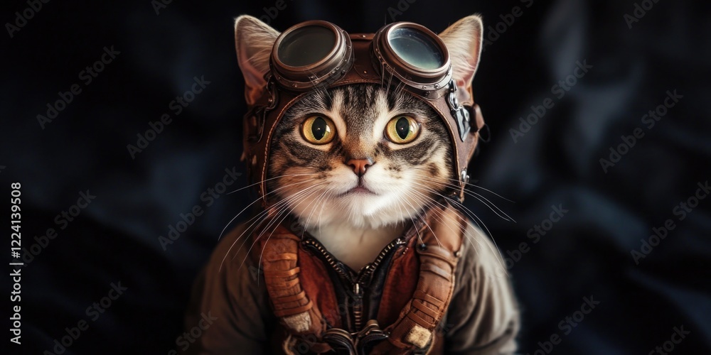 A cat wearing a pilot's hat and goggles A cat wearing a pilot's hat and goggles