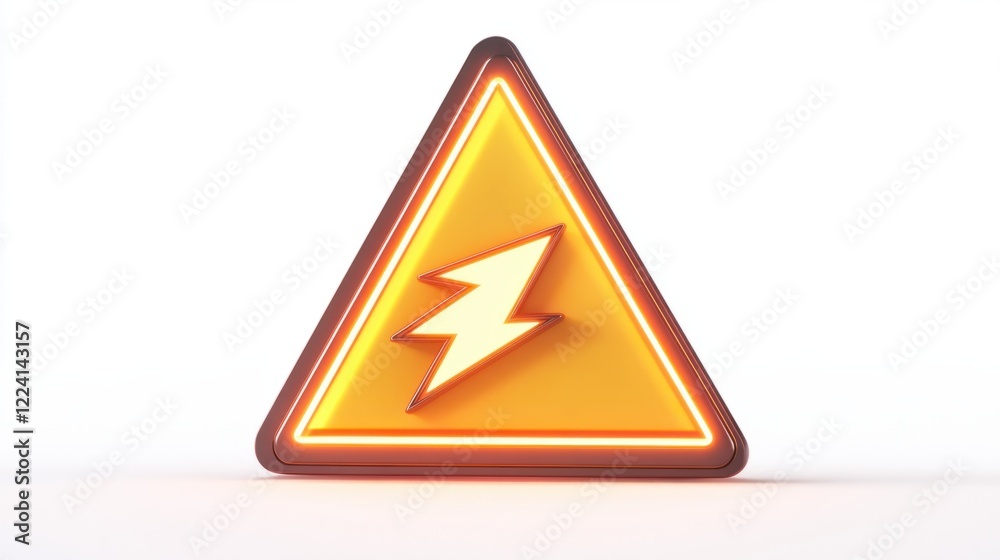 A bold 3D-rendered warning sign in a triangular shape with a cartoon lightning bolt icon and glowing edges, on a clean white background A bold 3D-rendered warning sign in a triangular shape with a cartoon lightning bolt icon and glowing edges, on a clean white background