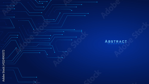 Vector Blue technology background with network connections and digital data connection, web banner design for tech online site or social media promotion of product service on the dark blue background