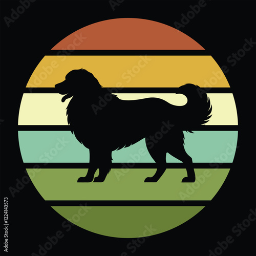 Vintage Sunset Scene with Great Pyrenees Dog Silhouette
