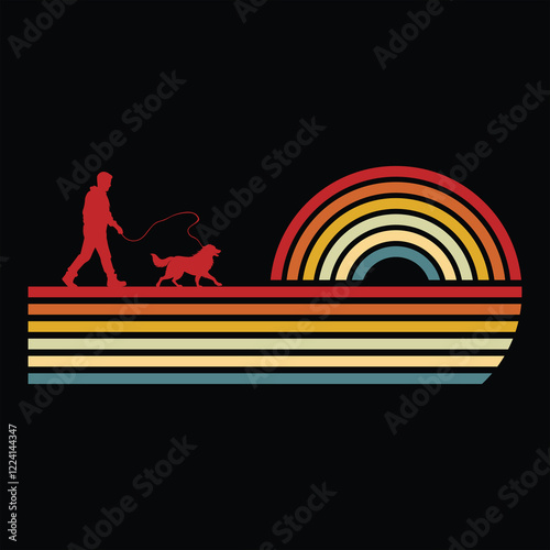 Great Pyrenees Dog Silhouette in Retro Sunset Illustration
